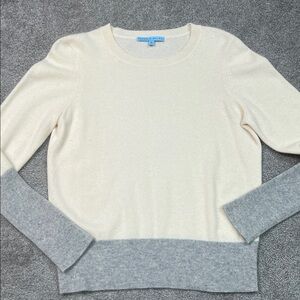 Cashmere Sweater Crew Neck Colorblock Cream and Gray Antonio Melani Size Medium
